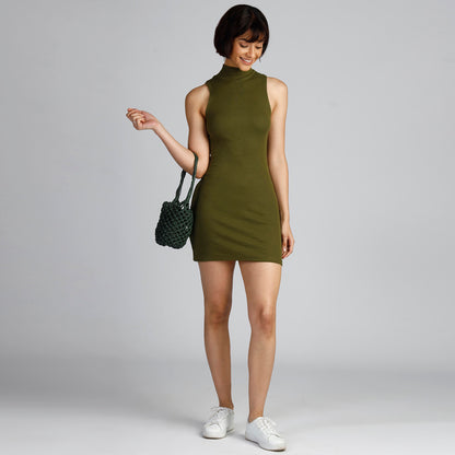 KENDAL HIGH NECK DRESS IN GREEN