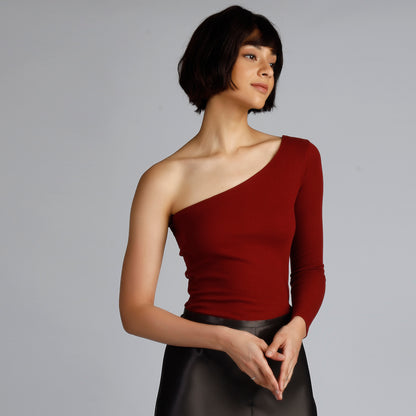 DENVER ONE SHOULDER TOP MAROON