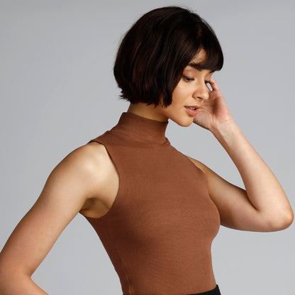 HIGH NECK TOP BROWN