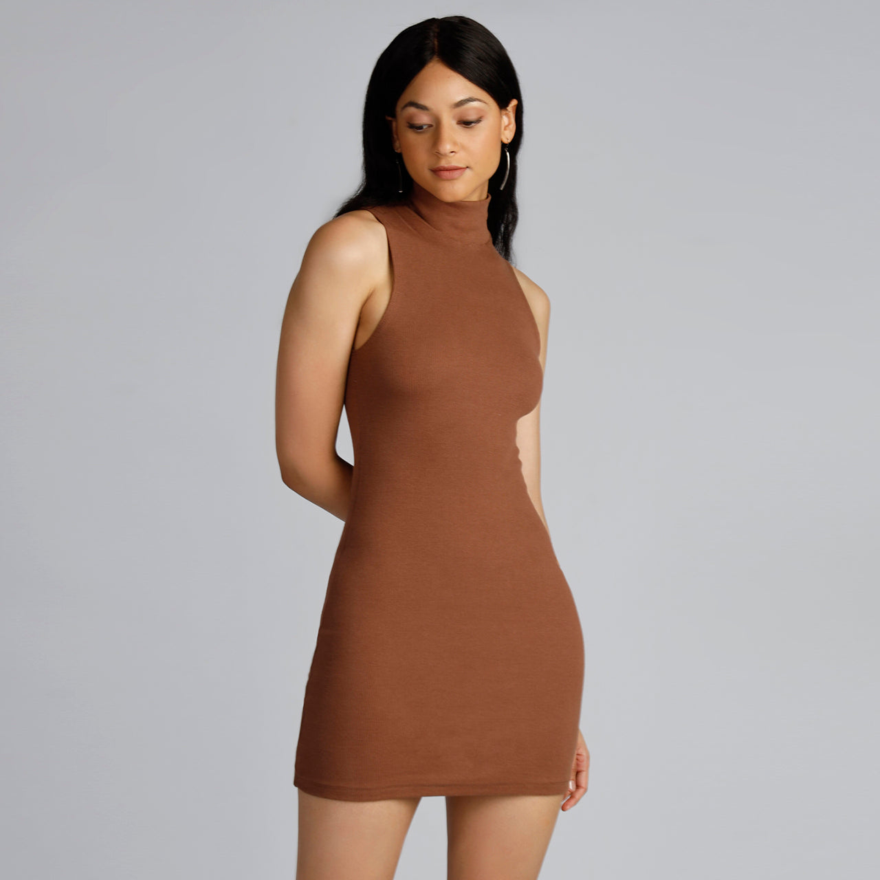 KENDAL HIGH NECK DRESS IN BROWN