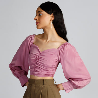 SHINY SMOCKING TOP PINK